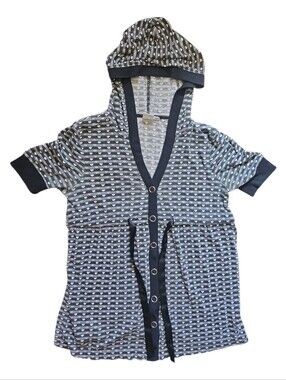Vintage Y2K Roxy Striped Heart Micro-Print Short Sleeve Hoodie – M